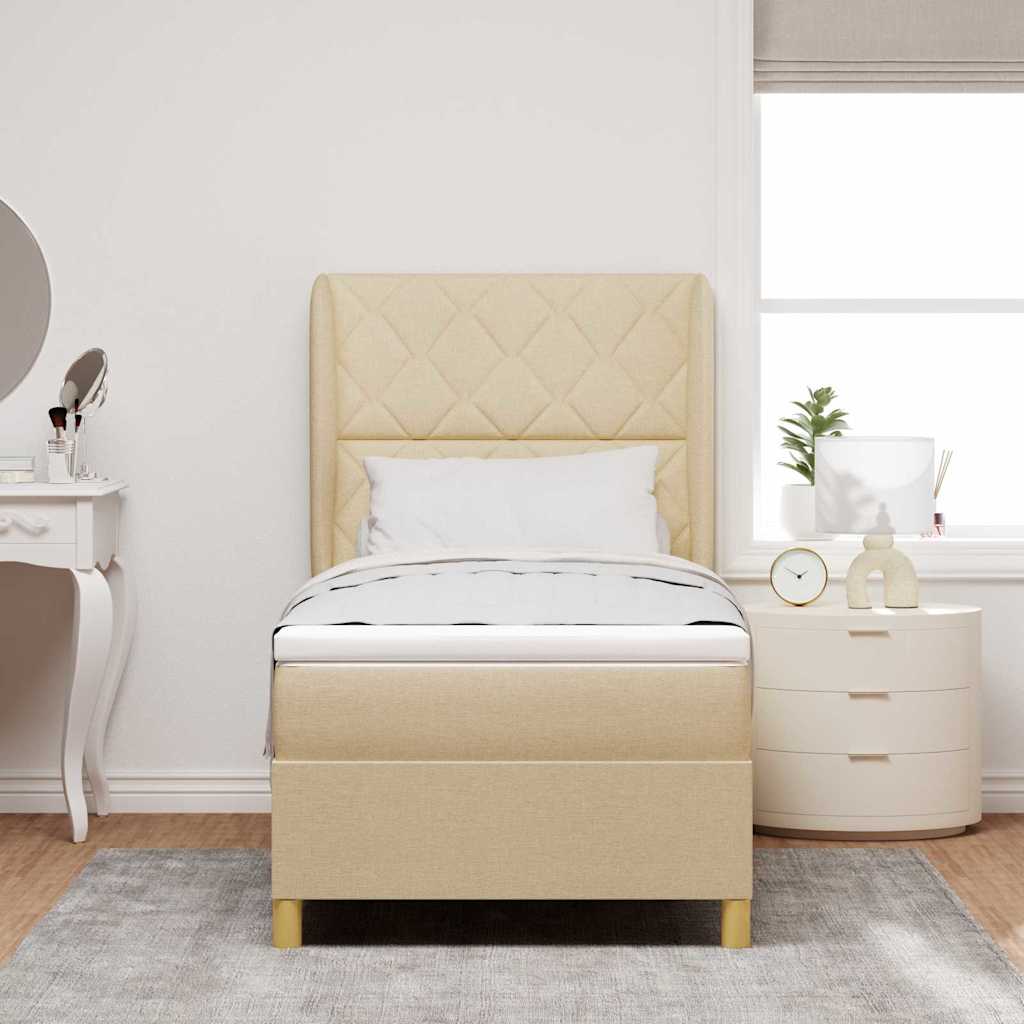 vidaXL Κρεβάτι με ελατήρια με κεφαλάρι Κρεμ 200 x 100 cm ύφασμα