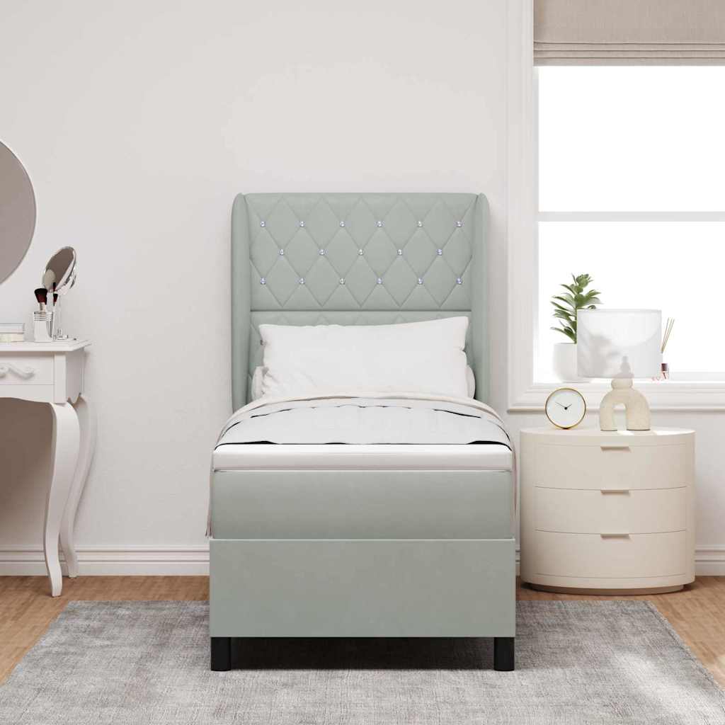 vidaXL Κρεβάτι με ελατήρια και στρώμα σε ανοιχτό γκρι, 80 x 200 εκ, βελούδινο.