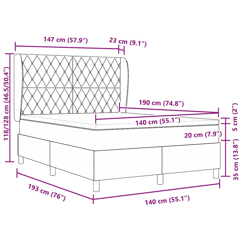vidaXL Κρεβάτι με ελατήρια Ανοιχτό γκρι 190 x 140 εκατοστά Βελούδο