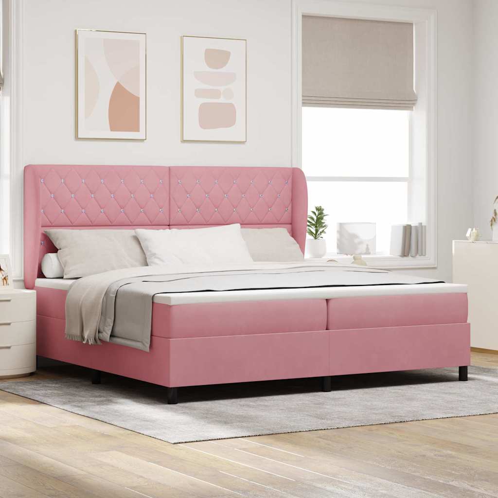 vidaXL Κρεβάτι με ελατήρια με κεφαλάρι Ροζ 200 x 200 cm Βελούδο