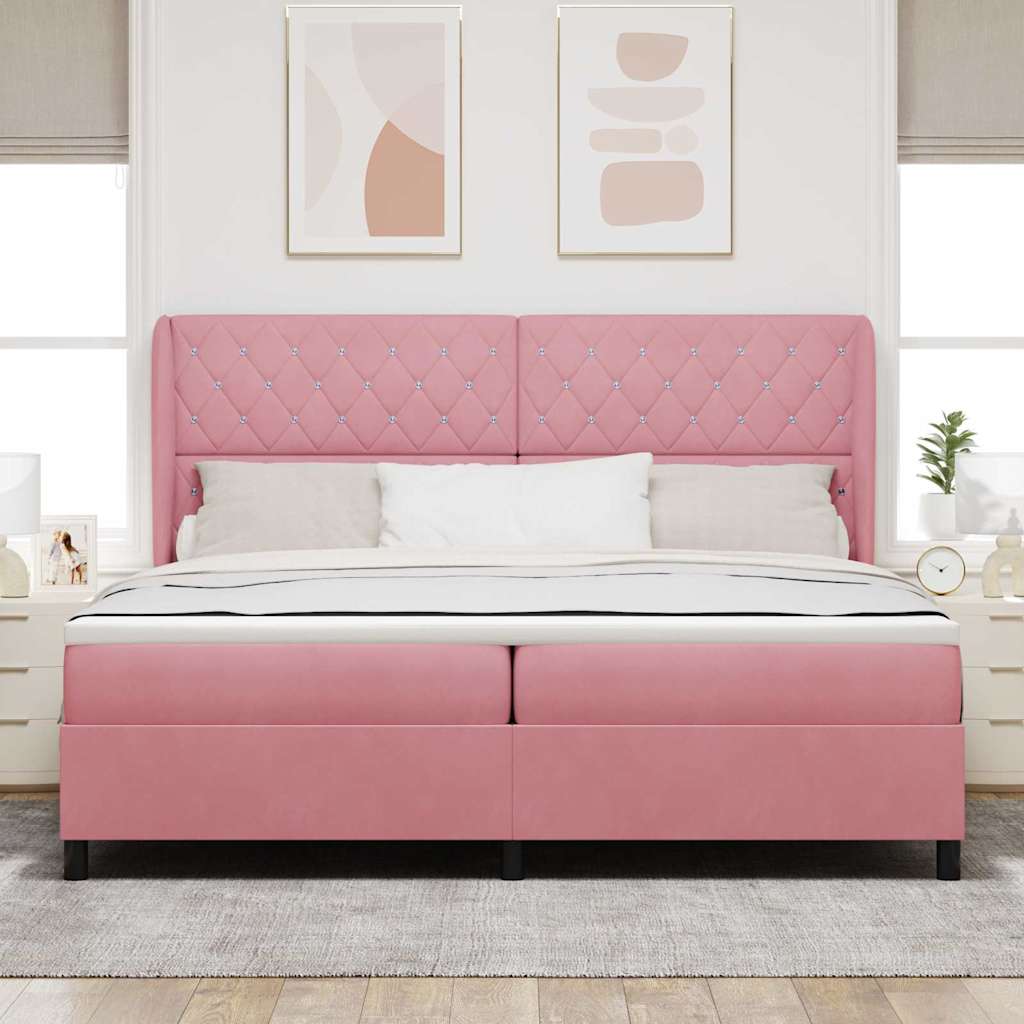 vidaXL Κρεβάτι με ελατήρια με κεφαλάρι Ροζ 200 x 200 cm Βελούδο