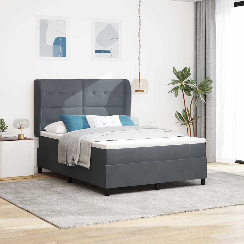 vidaXL Κρεβάτι με ελατήρια Σκούρο Γκρι 190 x 140 εκατοστά Βελούδο