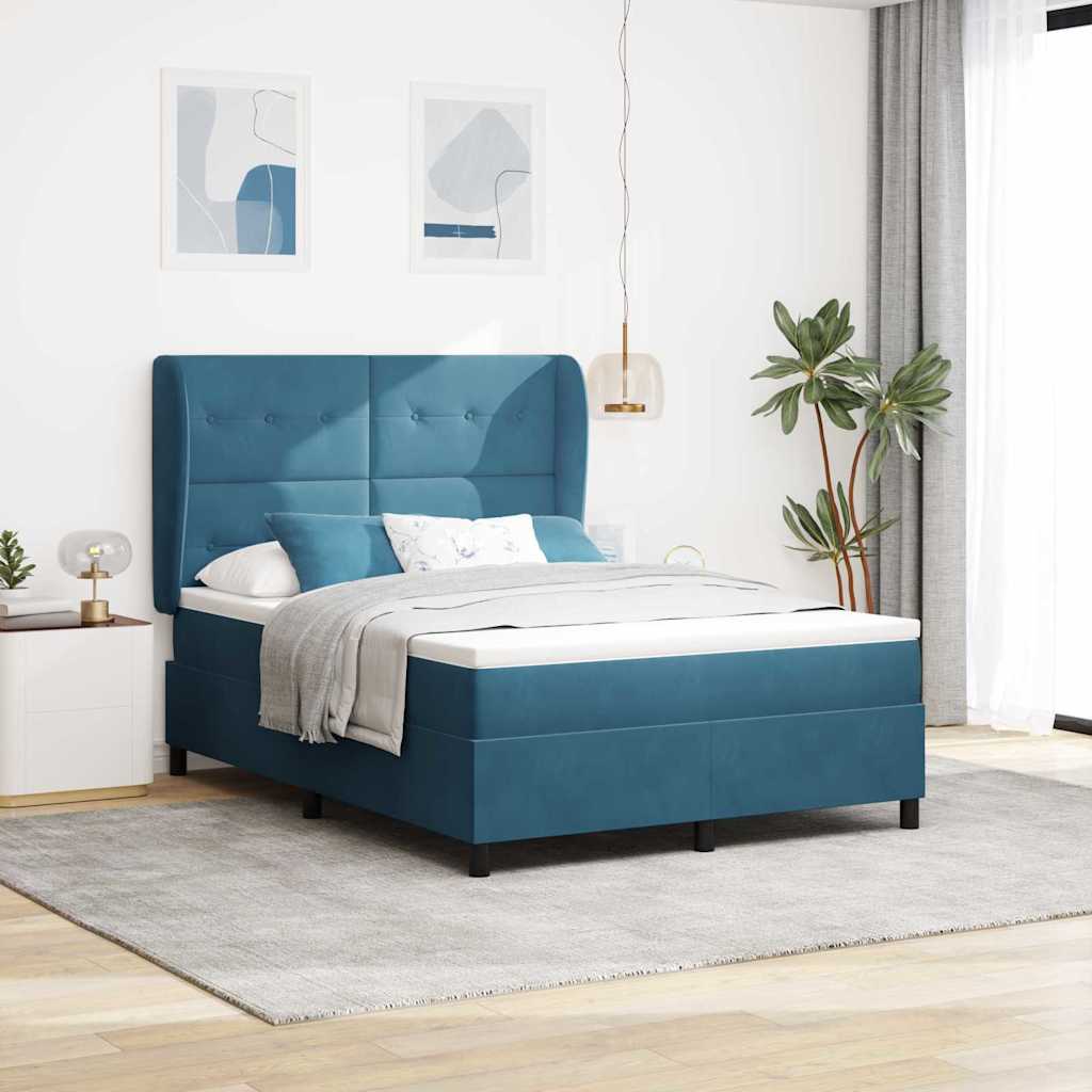 vidaXL Κρεβάτι με ελατήρια Σκούρο Μπλε 190 x 140 εκατοστά Βελούδο