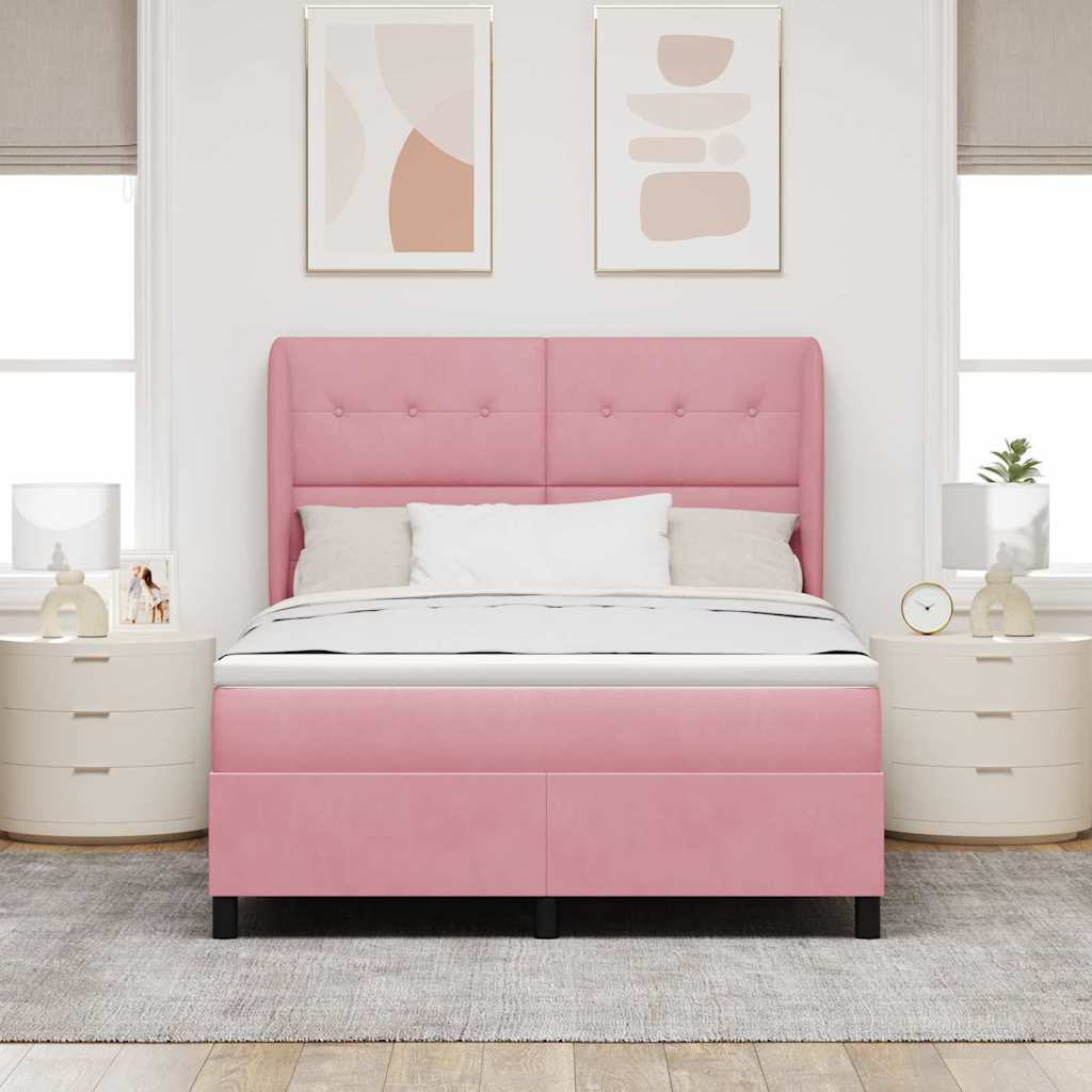 vidaXL Κρεβάτι με ελατήρια με κεφαλάρι Ροζ 200 x 140 cm Βελούδο
