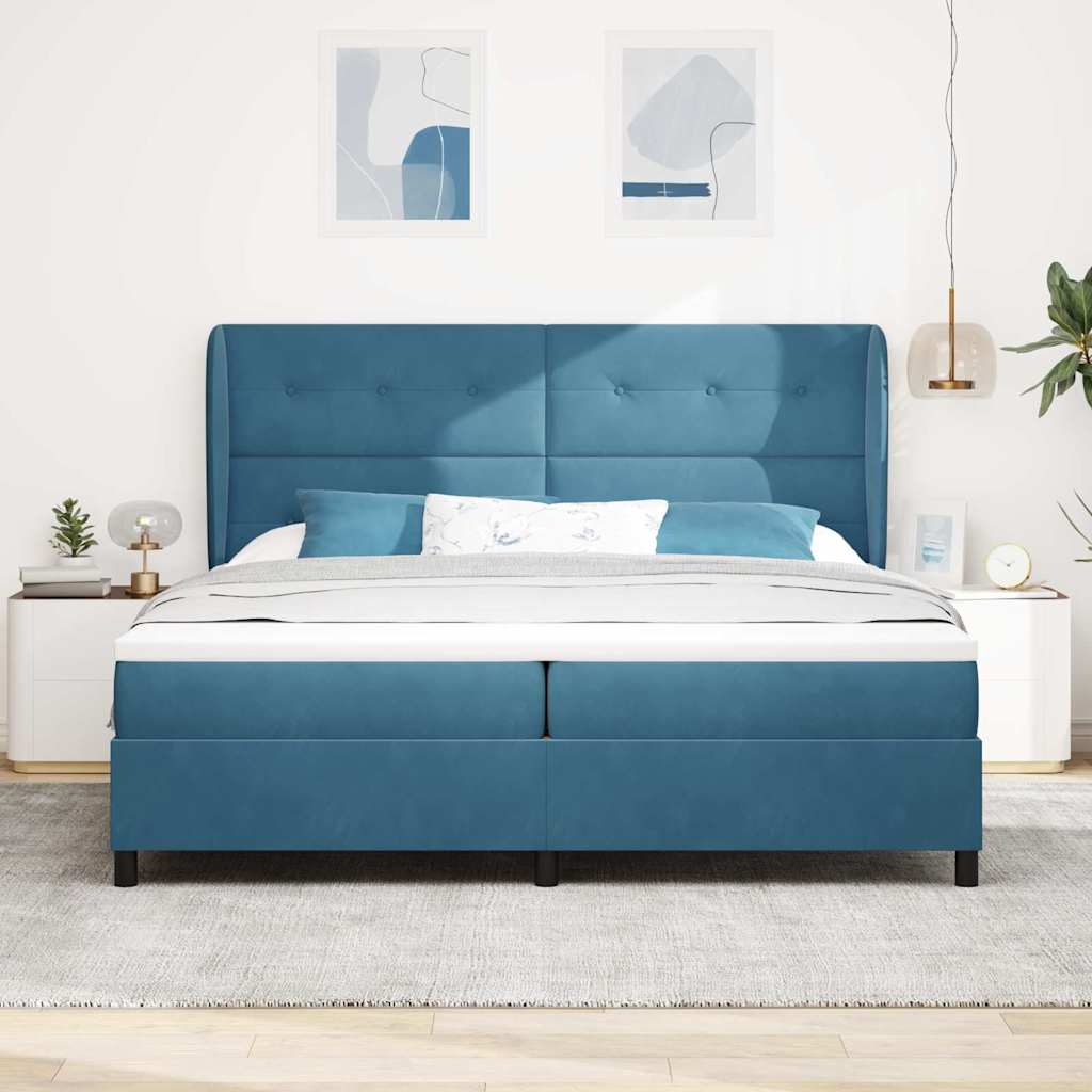 vidaXL Κρεβάτι με ελατήρια Σκούρο Μπλε 200 x 200 cm Βελούδο