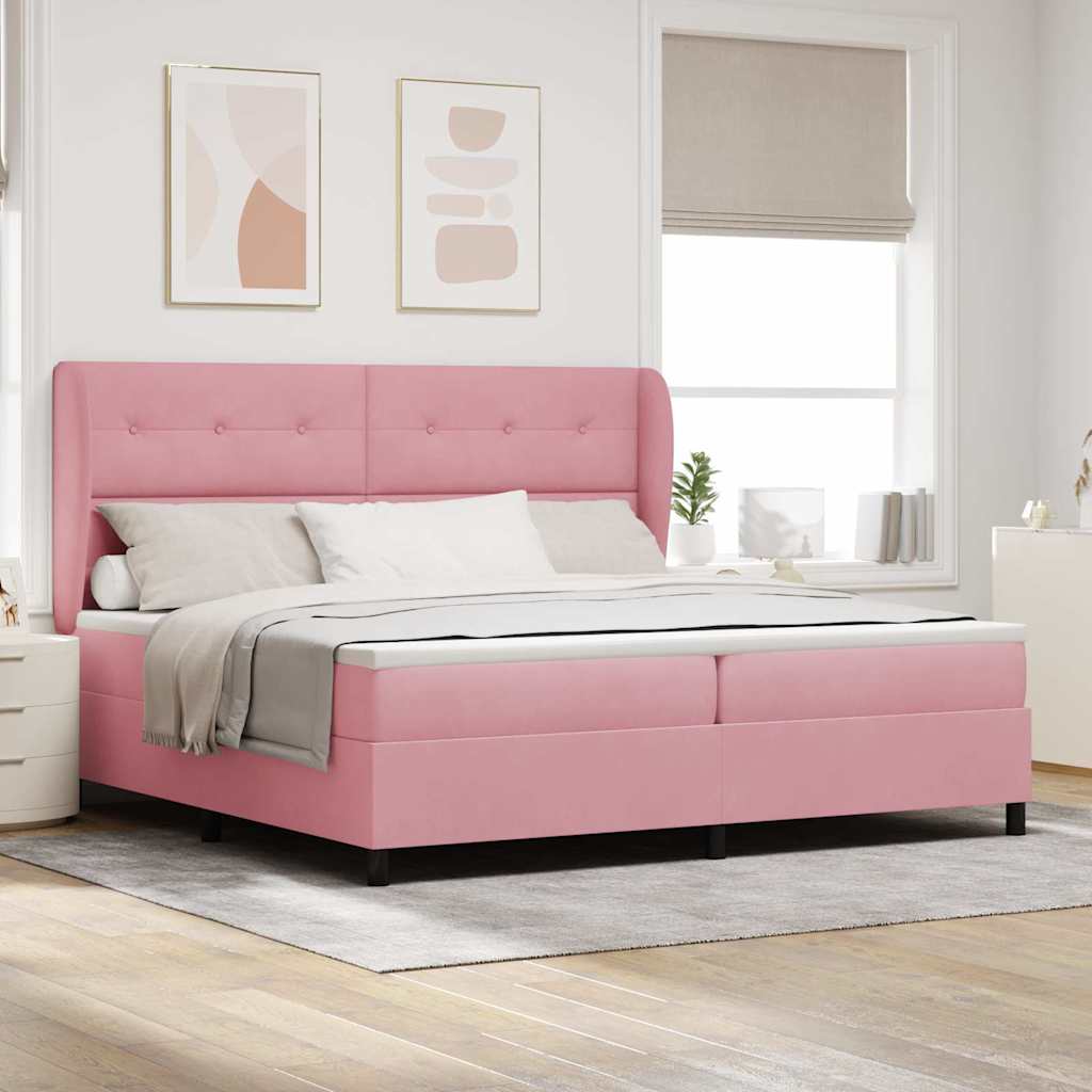 vidaXL Κρεβάτι με ελατήρια με κεφαλάρι Ροζ 200 x 200 cm Βελούδο