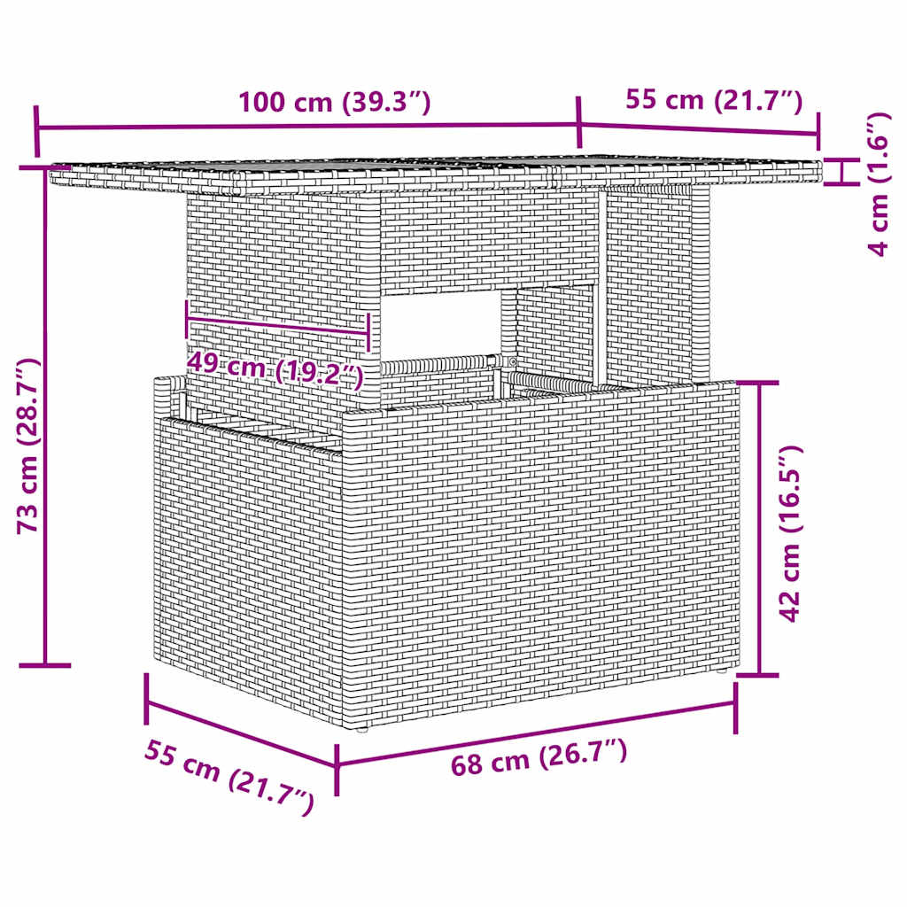 vidaXL Σέτ φαγητού για κήπο 7 pcs Μαύρο και Καφέ 100 x 55 x 73 εκ