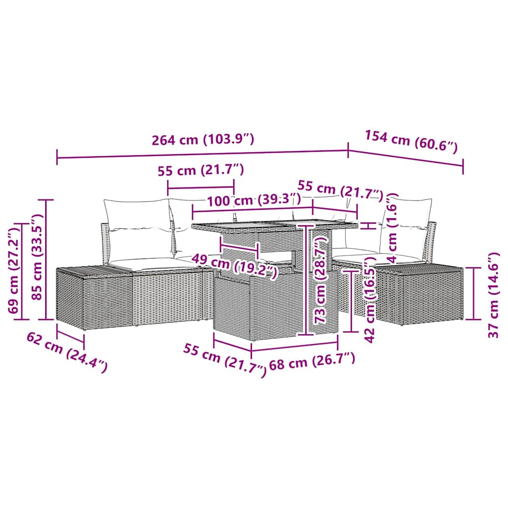 vidaXL 6 Τεμαχίων Σετ Τραπεζαρίας Κήπου με Μαξίλια Μαύρο Πολυ Ράτανας Ακακίας