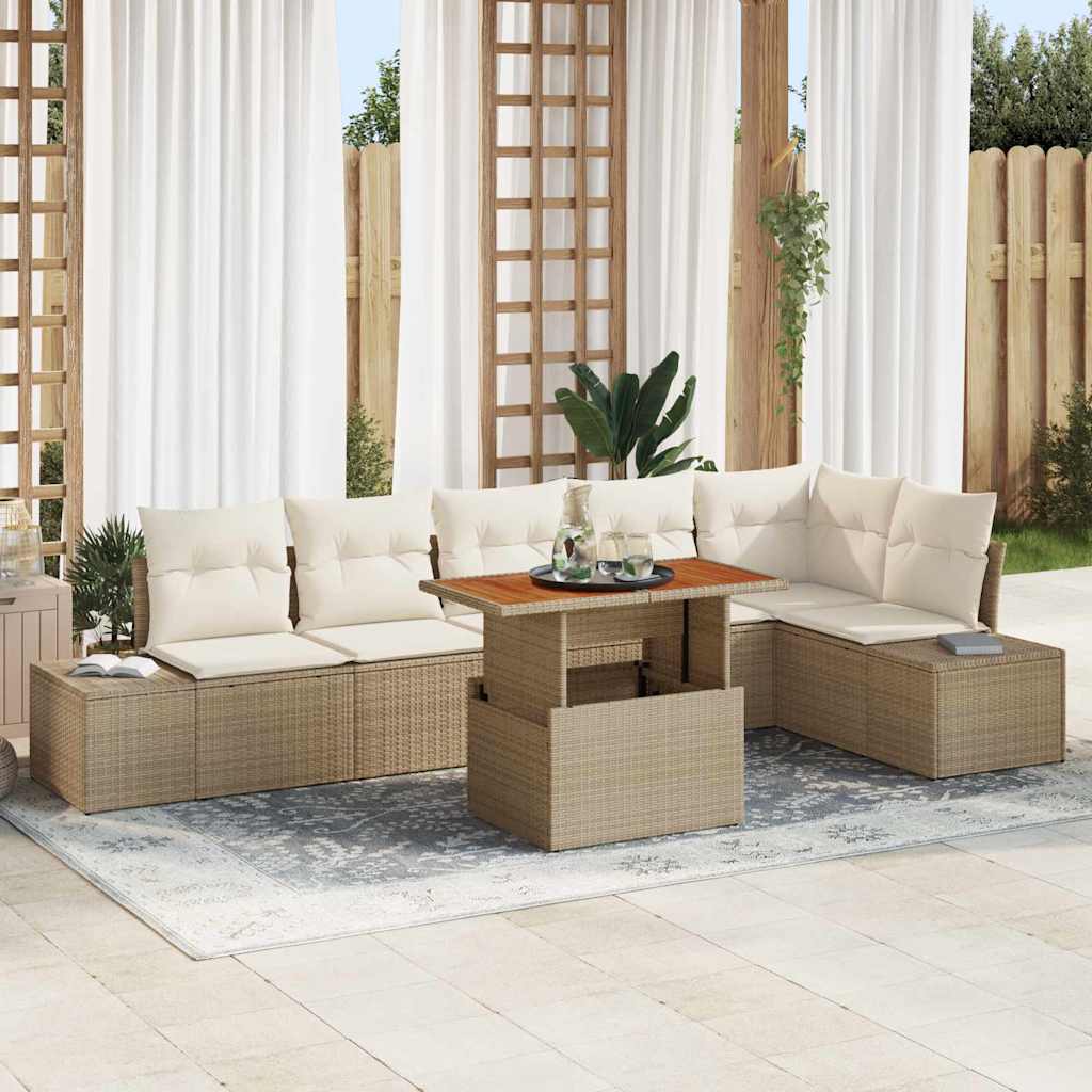 vidaXL Σετ 7 Τεμαχίων Κήπου με Μαξιλάρια Μπεζ Poly Rattan Acacia