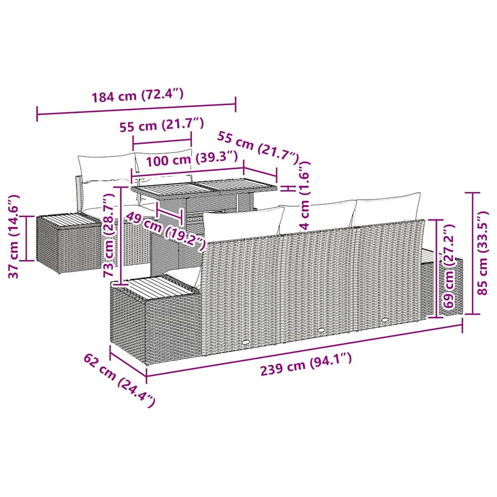 vidaXL Σετ Γευμάτων Κήπου 6 τεμαχίων με μαξιλάρια Γκρι Πολυ Ρατάν Ακακίας