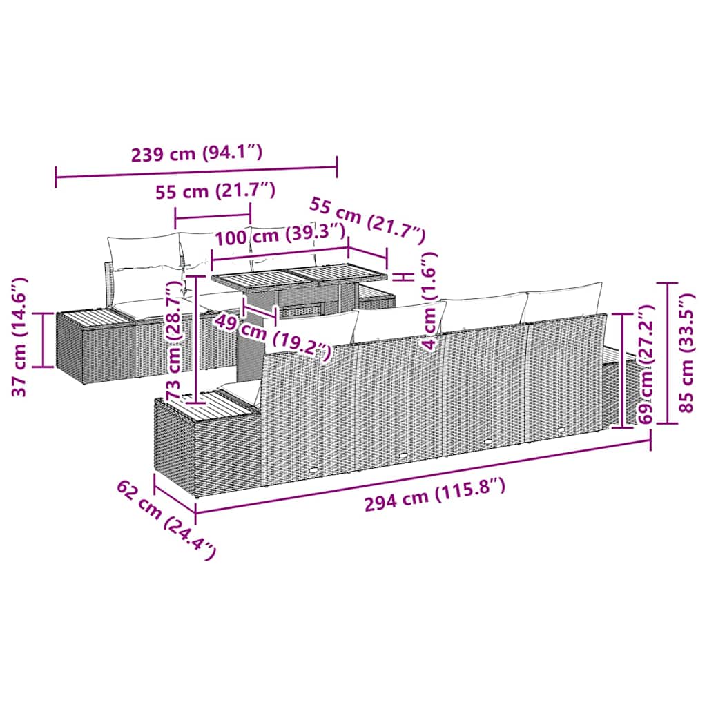 vidaXL Σετ 8 Τεμαχίων Κήπου με Μαξιλάρια Μαύρο Ρατάν Ακακία