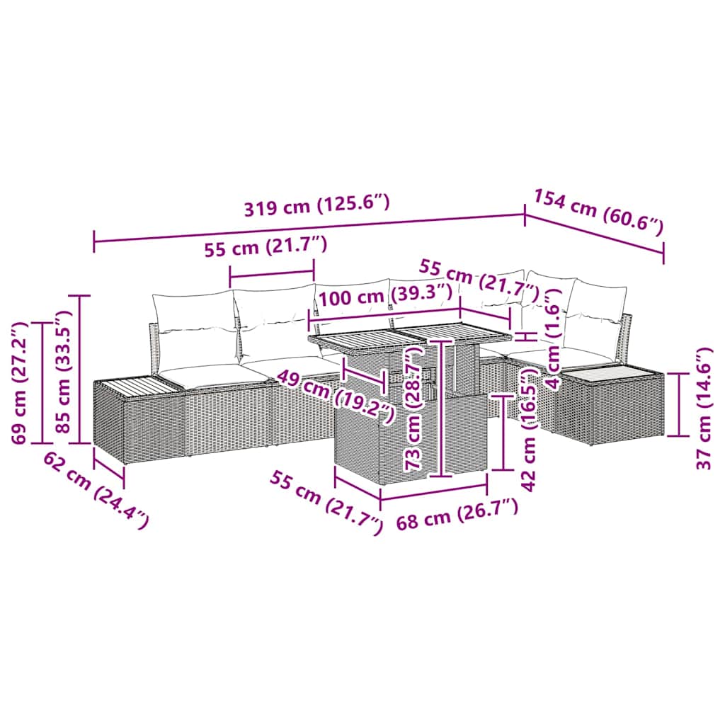 vidaXL Σέτ φαγητού για κήπο 7 pcs Γκρι και Καφέ 100 x 55 x 73 εκ