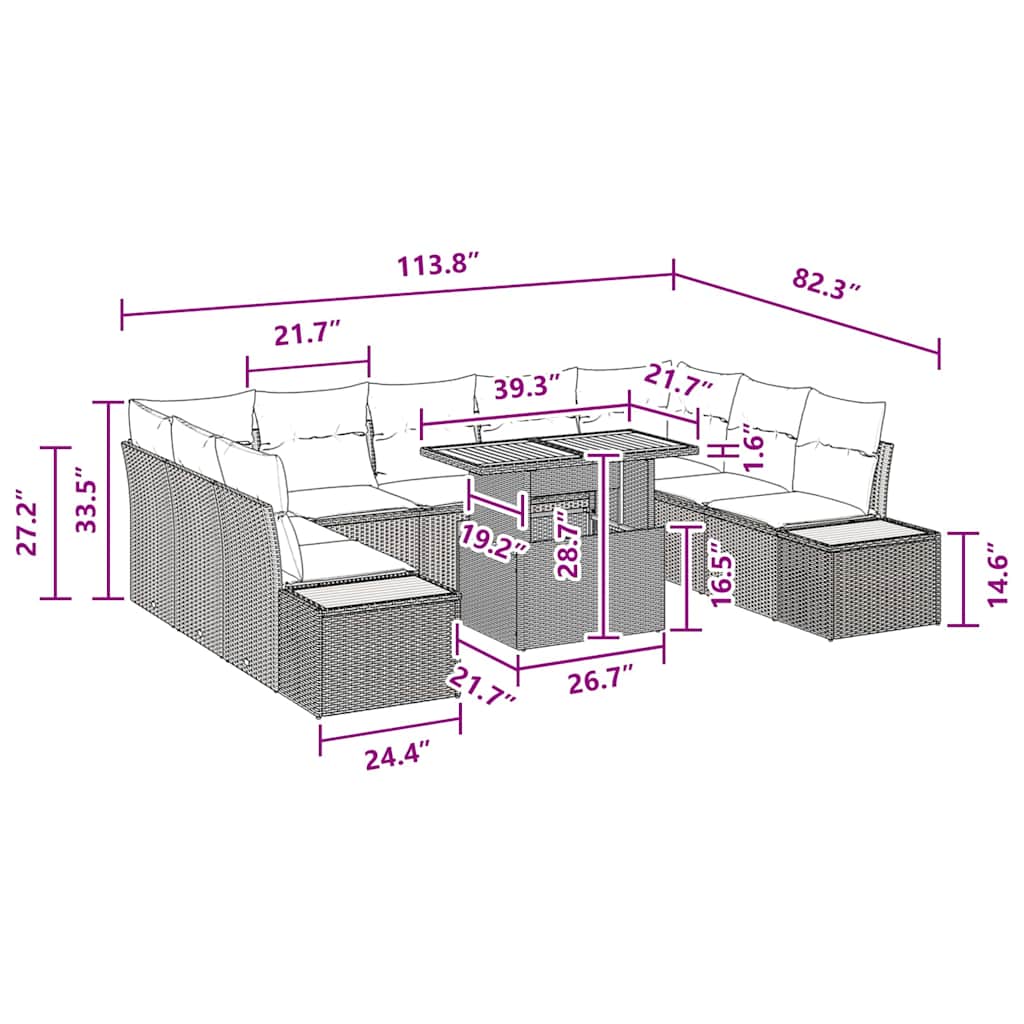 vidaXL Σετ Τραπεζαρίας Κήπου 10 Τεμαχίων με Μαξιλάρια Μαύρο Πολυ Ρατάν Ακακία