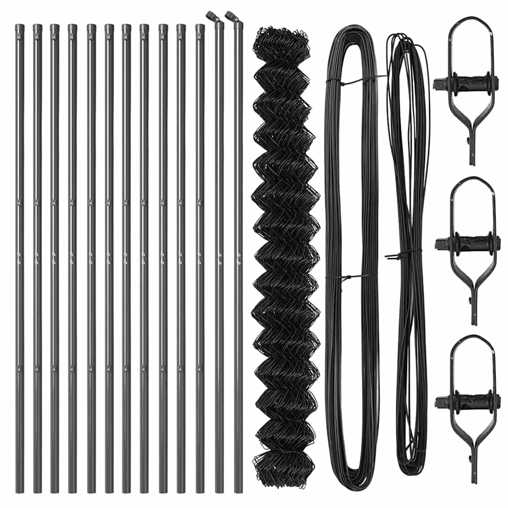 vidaXL Σετ Στύλων Φράχτη Γκρι 1.5 x 25 m Επικαλυμμένος Χάλυβας & PVC