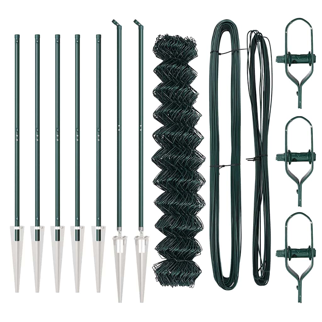 vidaXL Σετ Στύλων Φράχτη Πράσινο 1 x 10 m