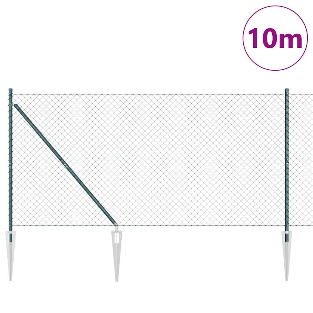 vidaXL Φράχτης αλυσίδας με στύλους Πράσινο 1.2 x 10 m