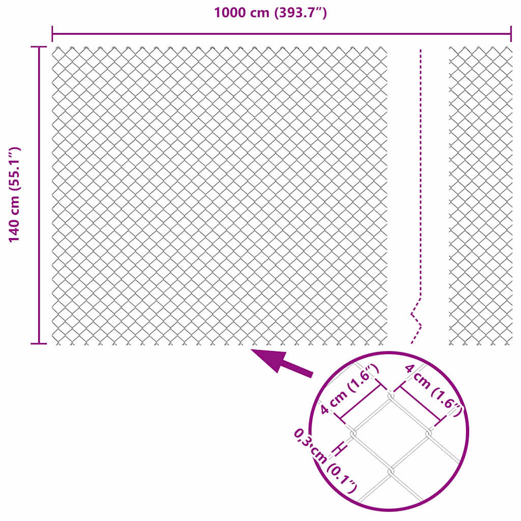 vidaXL Φράχτης από αλυσίδα με στήλες Ασημί 1.4 x 10 m Ατσάλι