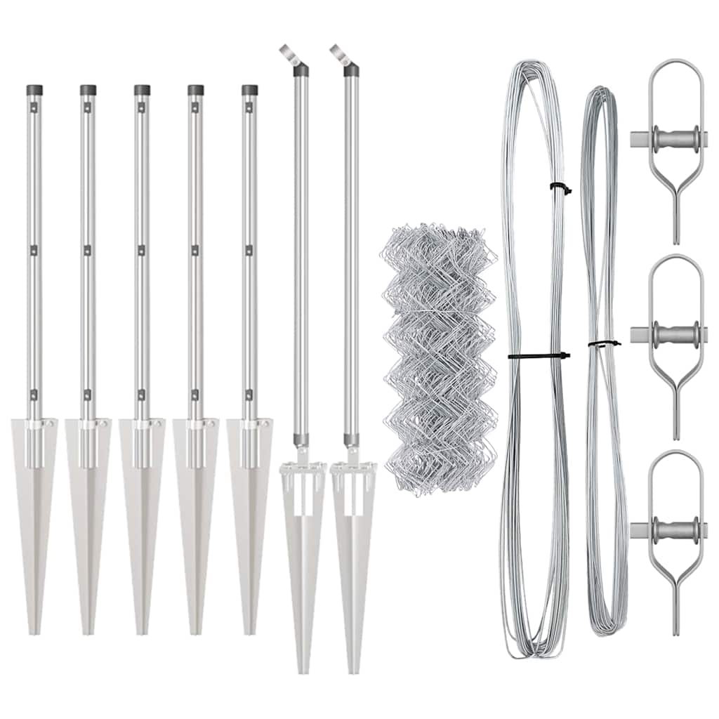 vidaXL Φράχτης από αλυσίδα με στήλες Ασημί 1 x 10 m Ατσάλι