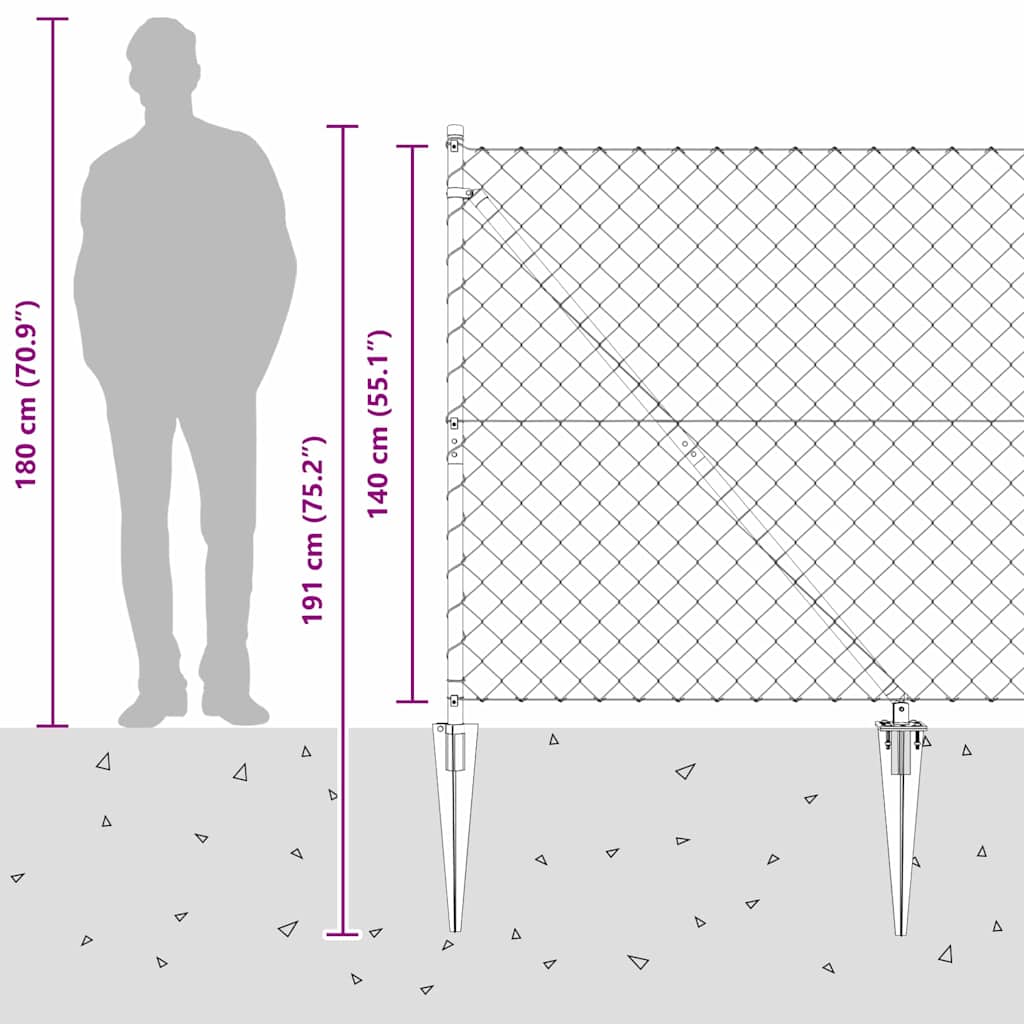 vidaXL Φράχτης από αλυσίδα με στήλες Ασημί 1.4 x 10 m Ατσάλι
