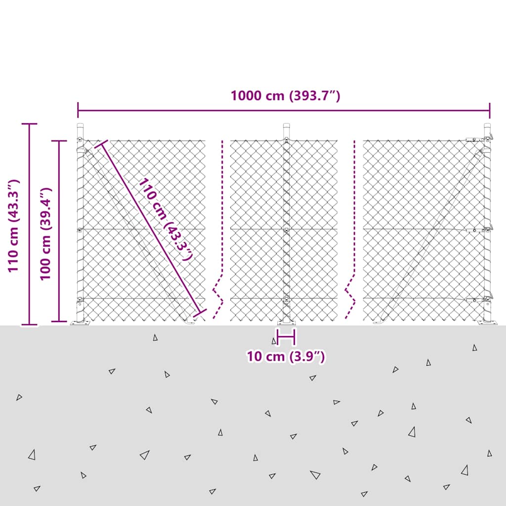 vidaXL Φράχτης από αλυσίδα με στήλες Πράσινο 1 x 10 m Ατσάλι