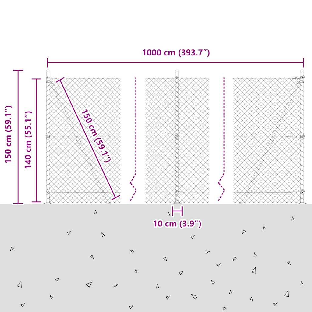 vidaXL Φράχτης από αλυσίδα με στήλες Πράσινο 1.4 x 10 m Ατσάλι