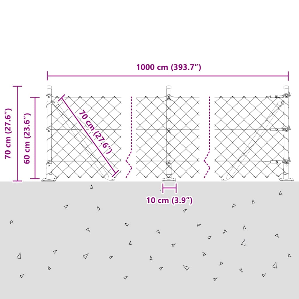 vidaXL Φράχτης από αλυσίδα με στήλες Πράσινο 0.6 x 10 μ Ατσάλι