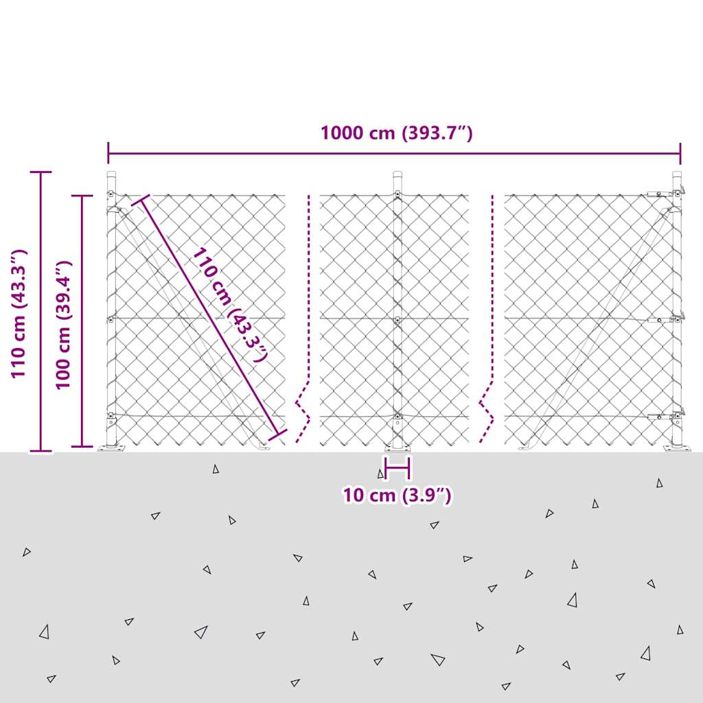 vidaXL Φράχτης από αλυσίδα με στήλες Πράσινο 1 x 10 m Ατσάλι