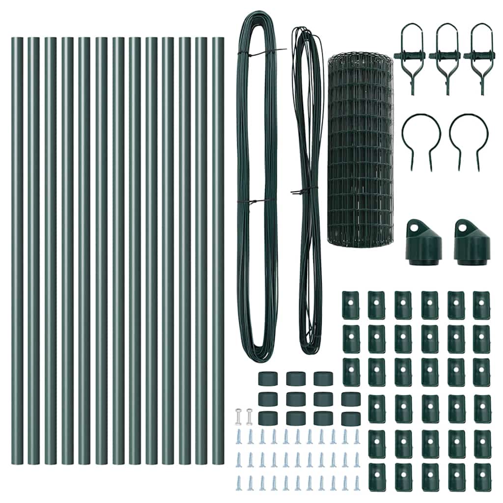 vidaXL Ευρωπαϊκό Φράχτη με 13 Στήλες 0.4x25 μ Γαλβανισμένο Ατσάλι Πράσινο