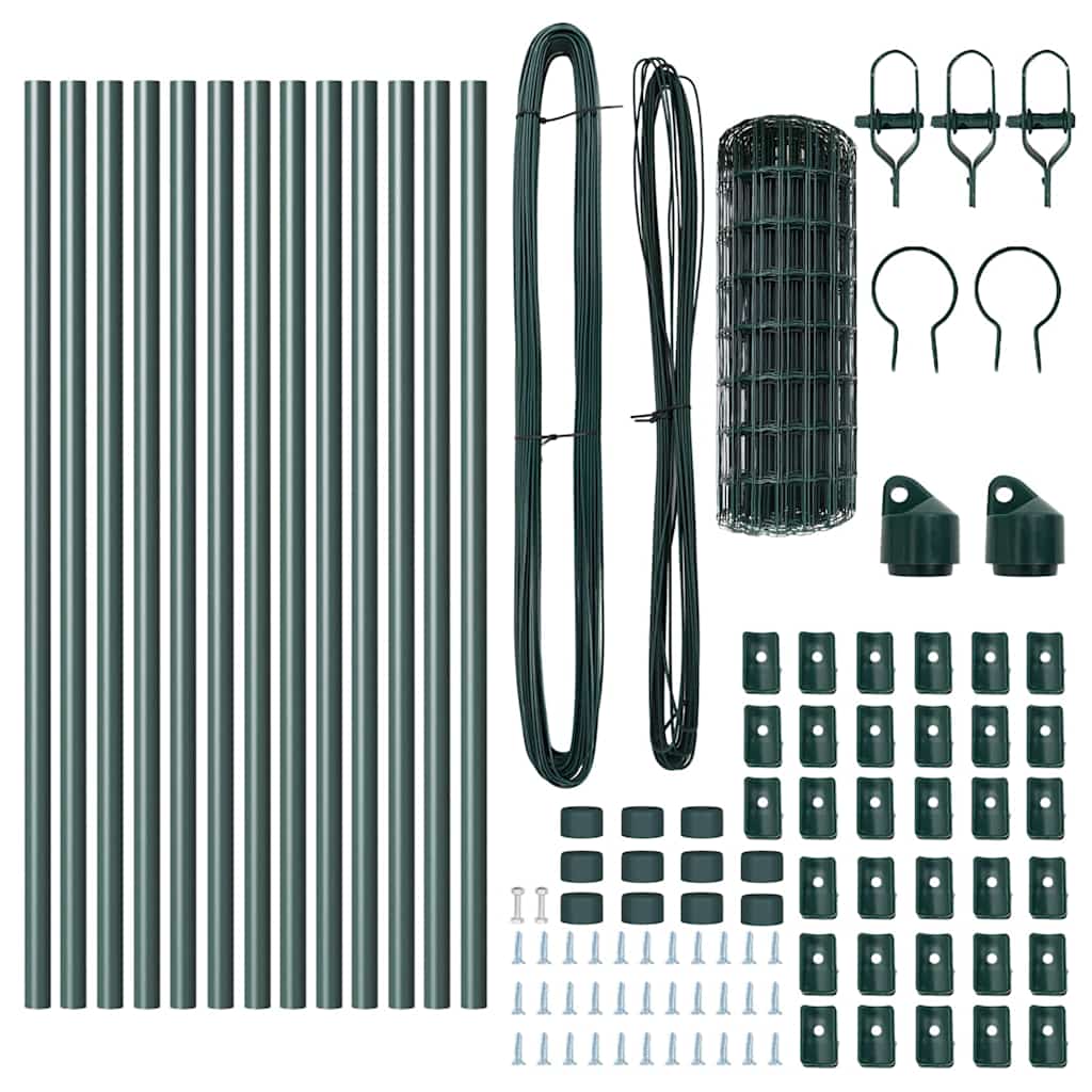 vidaXL Ευρωπαϊκός Φράκτης με 13 Στυλίστες 0.6x25 μ Γαλβανισμένος Χάλυβας Πράσινος