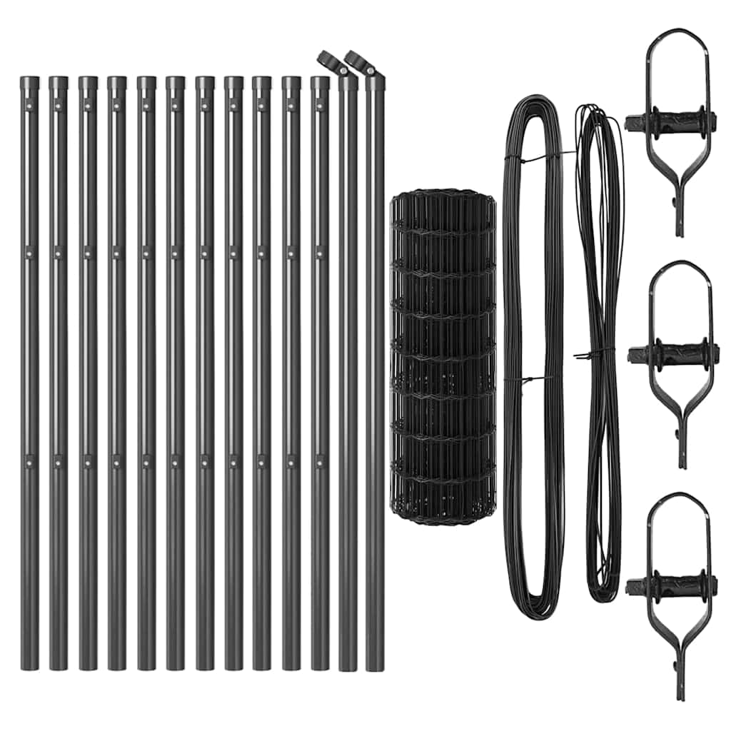 vidaXL Ευρωπαϊκό Φράξιμο με 13 Στυλ 0.6x25 μ Γαλβανισμένο Μέταλλο Γκρι