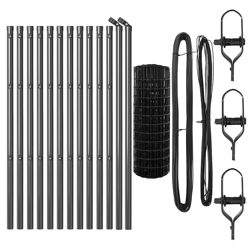 vidaXL ευρωπαϊκή περίφραξη με 13 στήλες 0.6x25 μ γαλβανισμένου χάλυβα γκρι