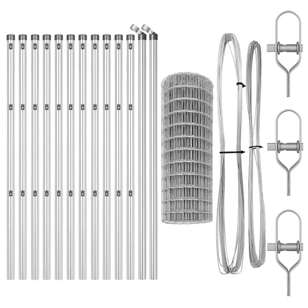 vidaXL Φράχτης με Στήλες. Ασημί 0.6 x 25 μ Ατσάλι