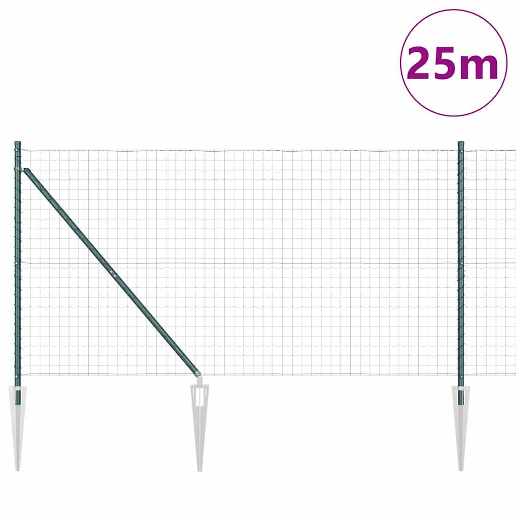 vidaXL Euro Fence με 13 σιδερένιους πασσάλους 1,2x25 μ Γαλβανισμένος Χάλυβας Πράσινος