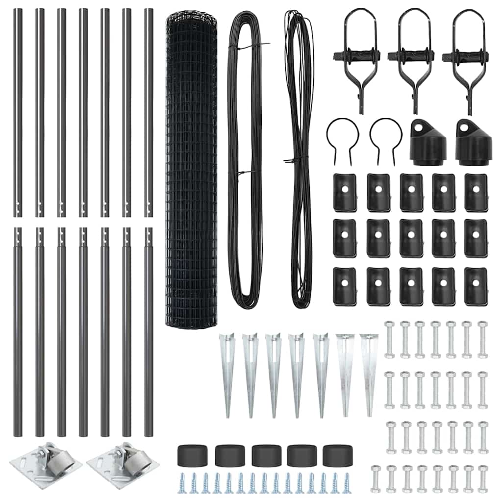 vidaXL Ευρωπαϊκή περίφραξη με 7 βίδες στήριξης 1.5x10 m γαλβανισμένος χάλυβας γκρι