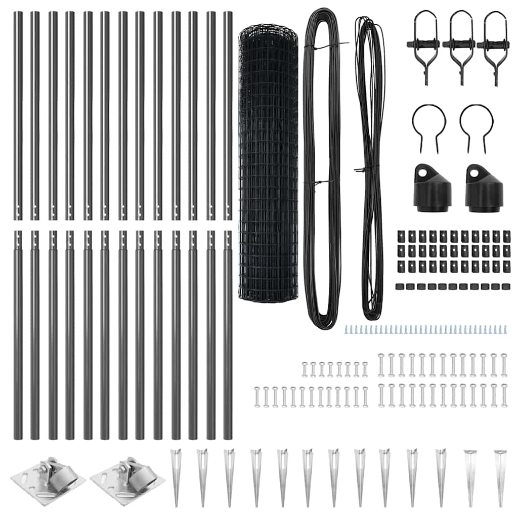 vidaXL Φράχτης με 13 Στηρίγματα 1.2x25 μ Γαλβανισμένος Χάλυβας Γκρι