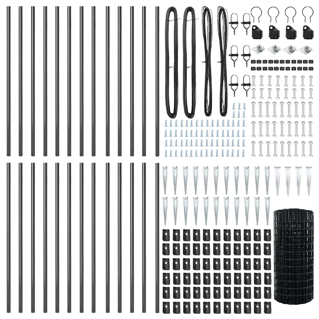 vidaXL Euro Fence με 13 Στηρίγματα Πόλου 0.6x50 μ Γαλβανισμένος Χάλυβας Γκρι