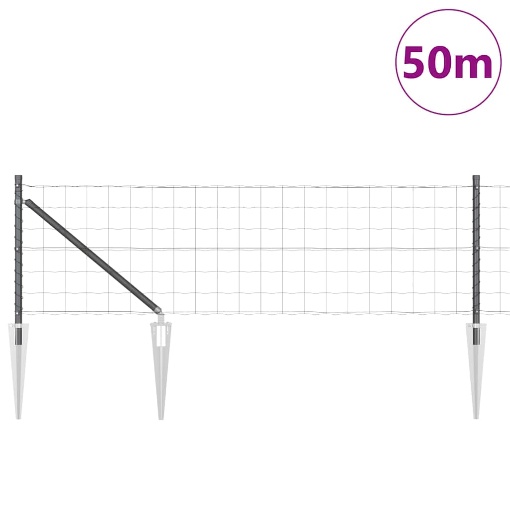 vidaXL Euro Fence με 13 Στηρίγματα Πόλου 0.6x50 μ Γαλβανισμένος Χάλυβας Γκρι
