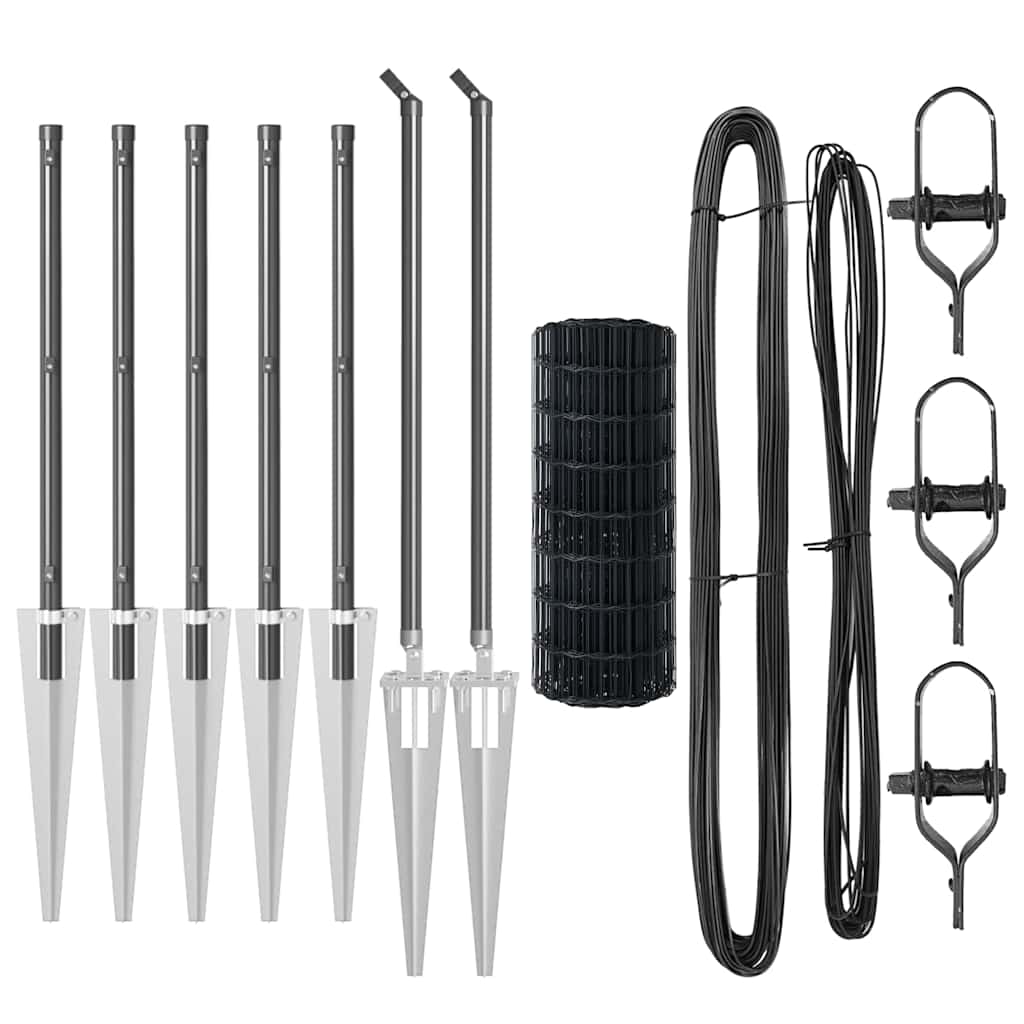 vidaXL Ευρωπαϊκή Περίφραξη με 7 Σπiky Πόλους 0.6x10 m Γαλβανισμένο Ατσάλι Γκρι