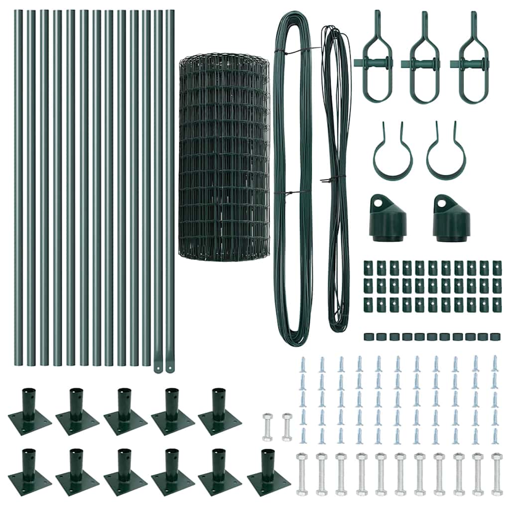 vidaXL Ευρωπαϊκή Περίφραξη με 13 Φλαντζωτούς Πόλους 0.4x25 μ Γαλβανισμένο Ατσάλι