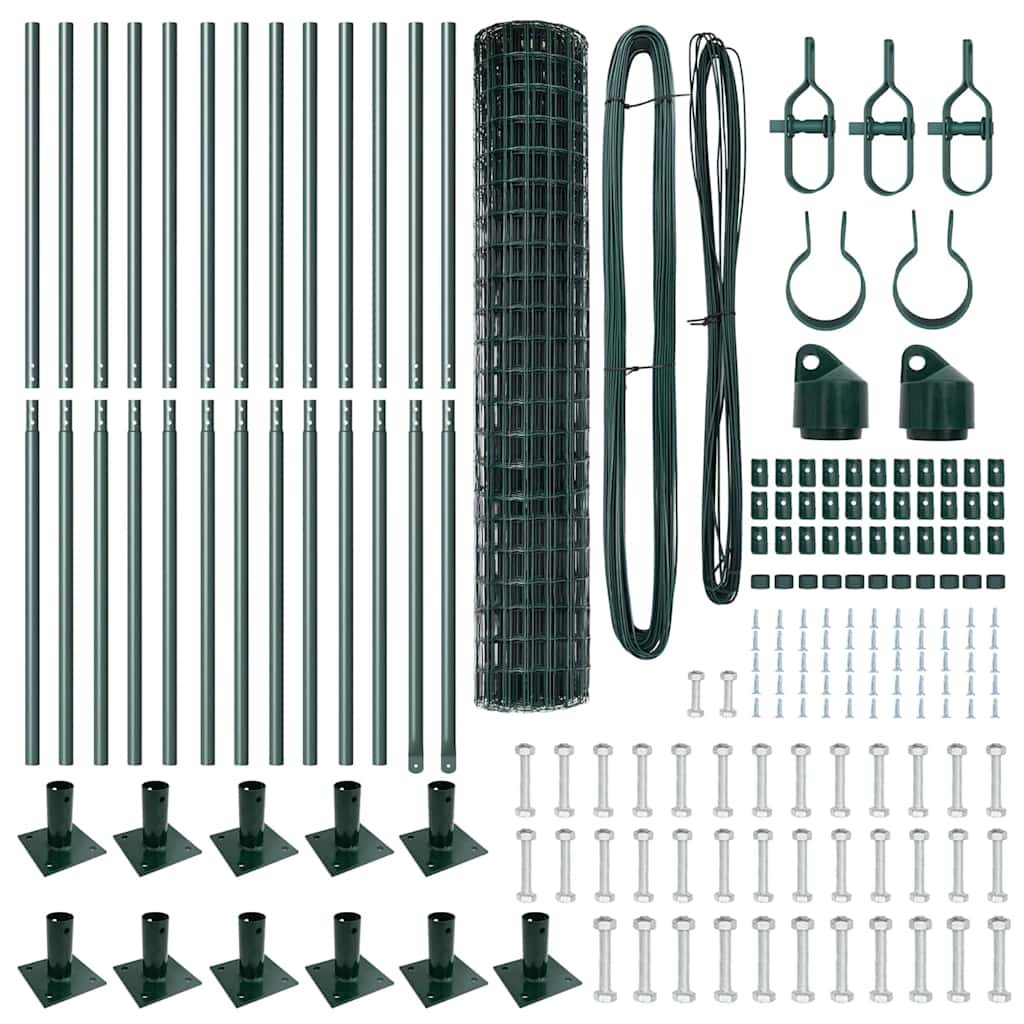 vidaXL Ευρωπαϊκός Φράχτης με 13 Φλαντζωτά Πόστα 1.2x25 μ Γαλβανισμένος Χάλυβας