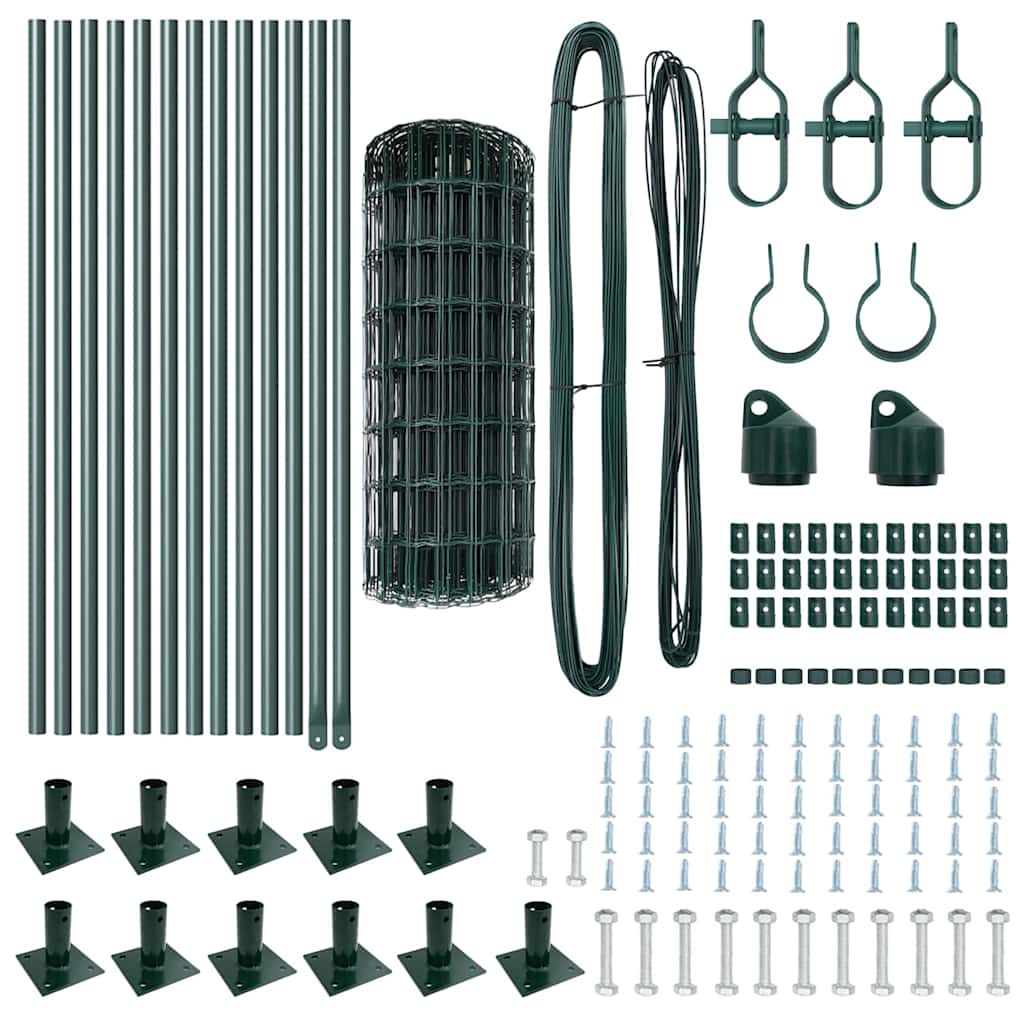 vidaXL Ευρωπαϊκός φράχτης με 13 Φλαντζωτά Στάντ 0.6x25 μ. Γαλβανισμένο Χάλυβα