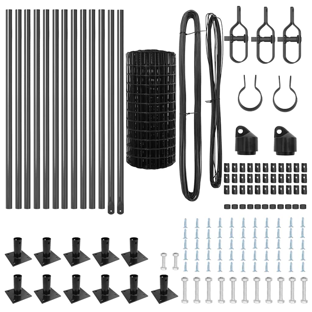 vidaXL Φράχτης Euro με 13 Φλαντζωτές Στήλες 0.4x25 m Γαλβανισμένος Χάλυβας