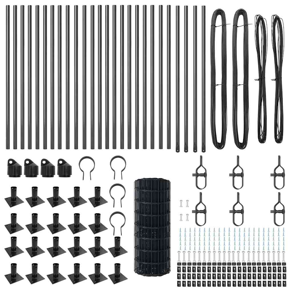 vidaXL Ευρωπαϊκό Φράκτη με 13 Φλαντζωτούς Στύλους 0.6x50 m Γαλβανισμένος Χάλυβας