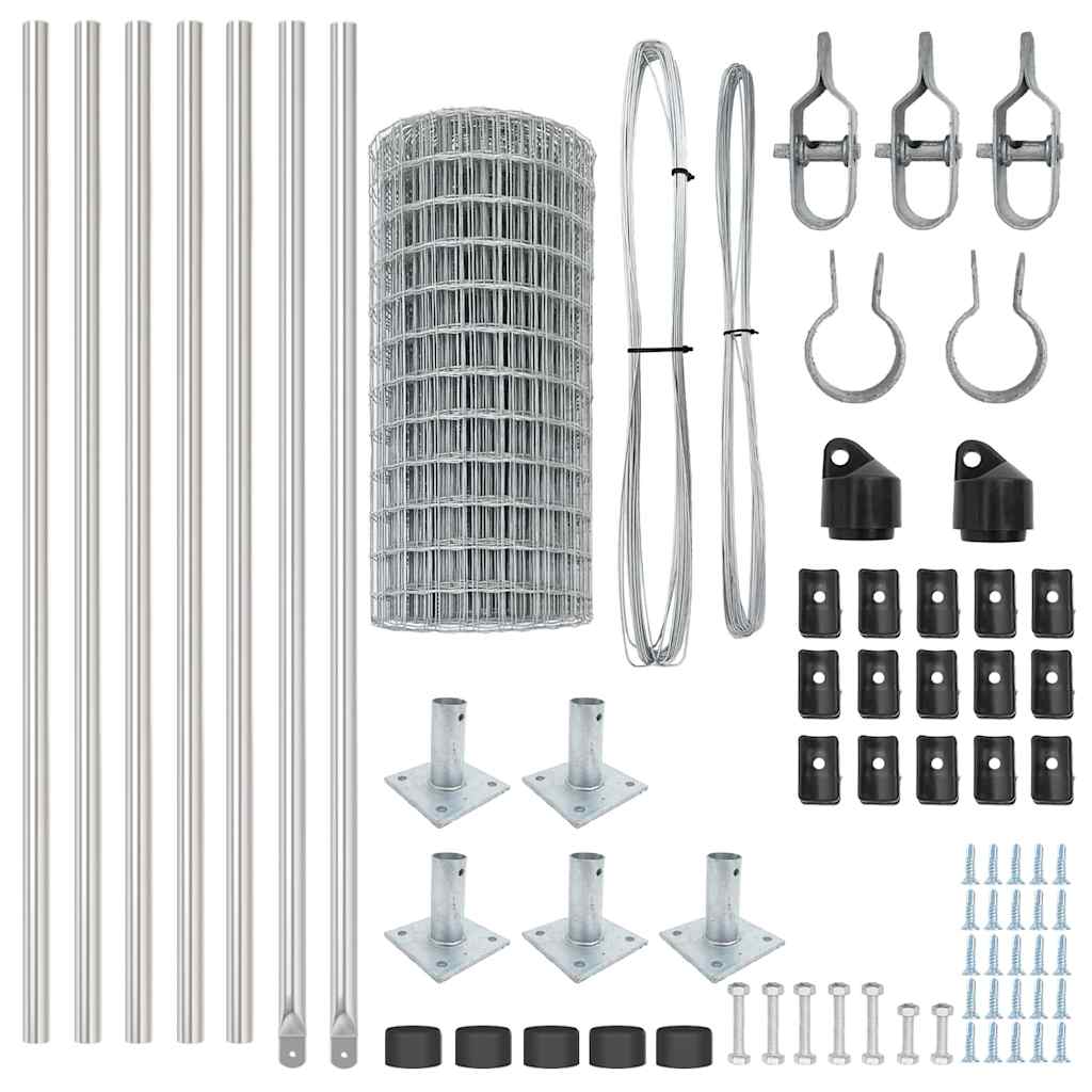 vidaXL Ευρωπαϊκός Φράχτης με 7 Φλαντζοειδείς Στήλες 0.4x10 μ Επικαλυμμένος Χάλυβας