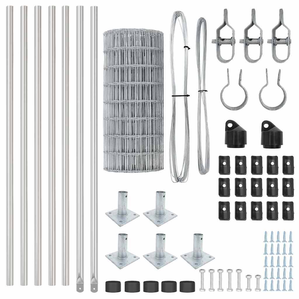 vidaXL Φράχτης Ευρώπη με 7 Στήλες Φλαντζών 0.6x10 μ Γαλβανισμένος Χάλυβας