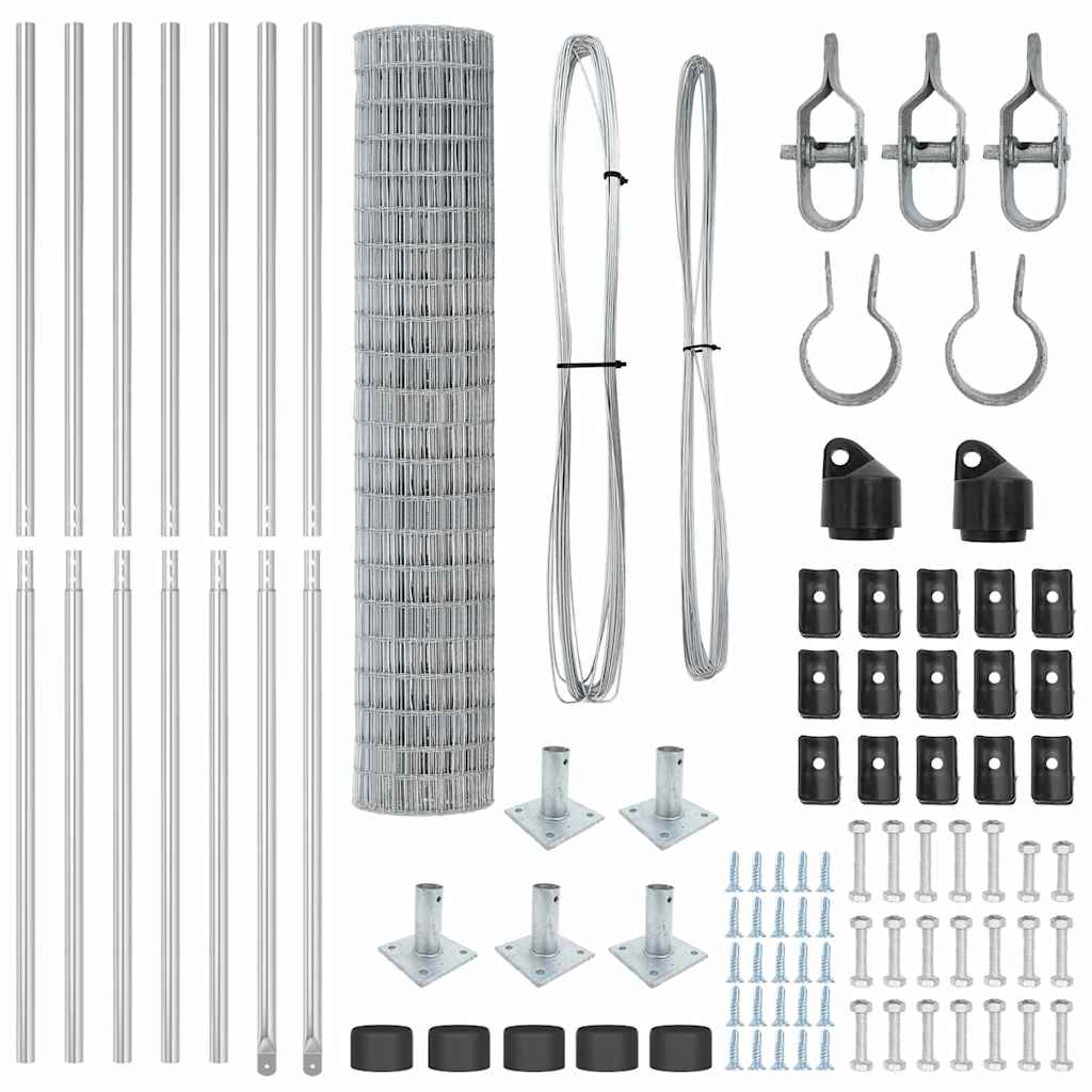 vidaXL Ευρωπαϊκός Φράχτης με 7 Φλαντζωτές Κολώνες 1.6x10 μ Γαλβανισμένο Ατσάλι