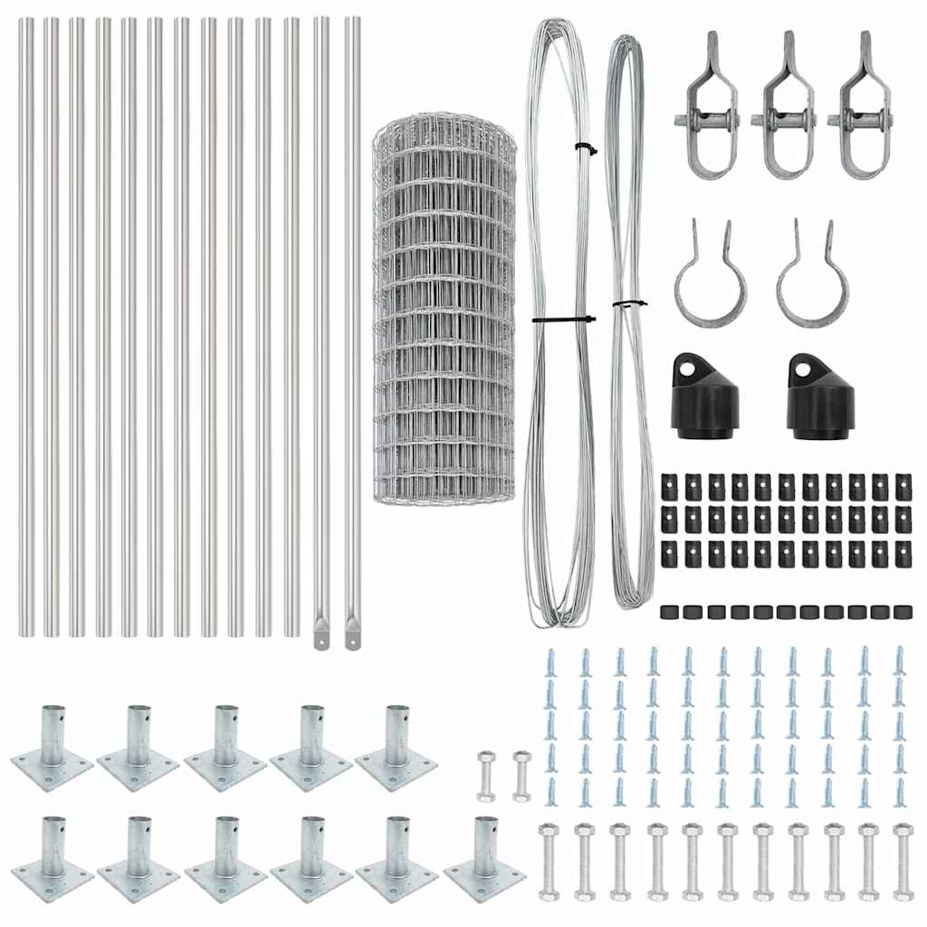 vidaXL Ευρωπαϊκός Φράχτης με 13 Φλαντζωτές Πόλεις 0.4x25 μ Γαλβανισμένο Ατσάλι