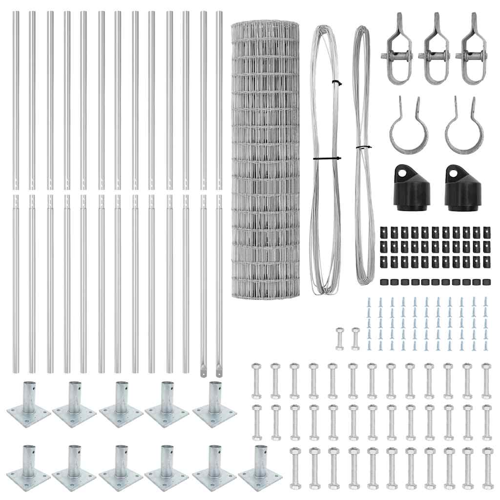 vidaXL Euro Fence με 13 Φλαντζαριστά Στηρίγματα 1x25 μ Γαλβανισμένο Ατσάλι
