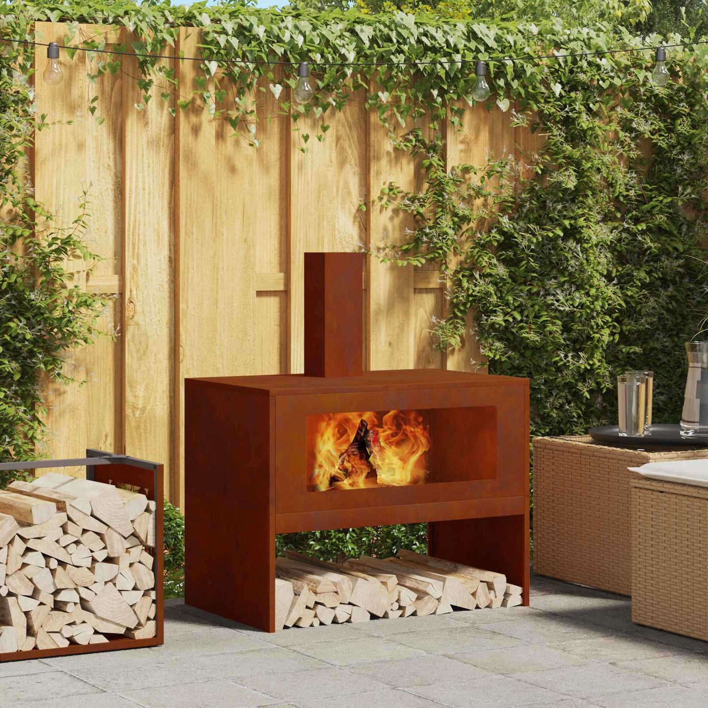 vidaXL Φωτιά Σκ rusty 80 x 50 x 96 εκ. Ατσάλι Σκληρυθέν στον Αέρα