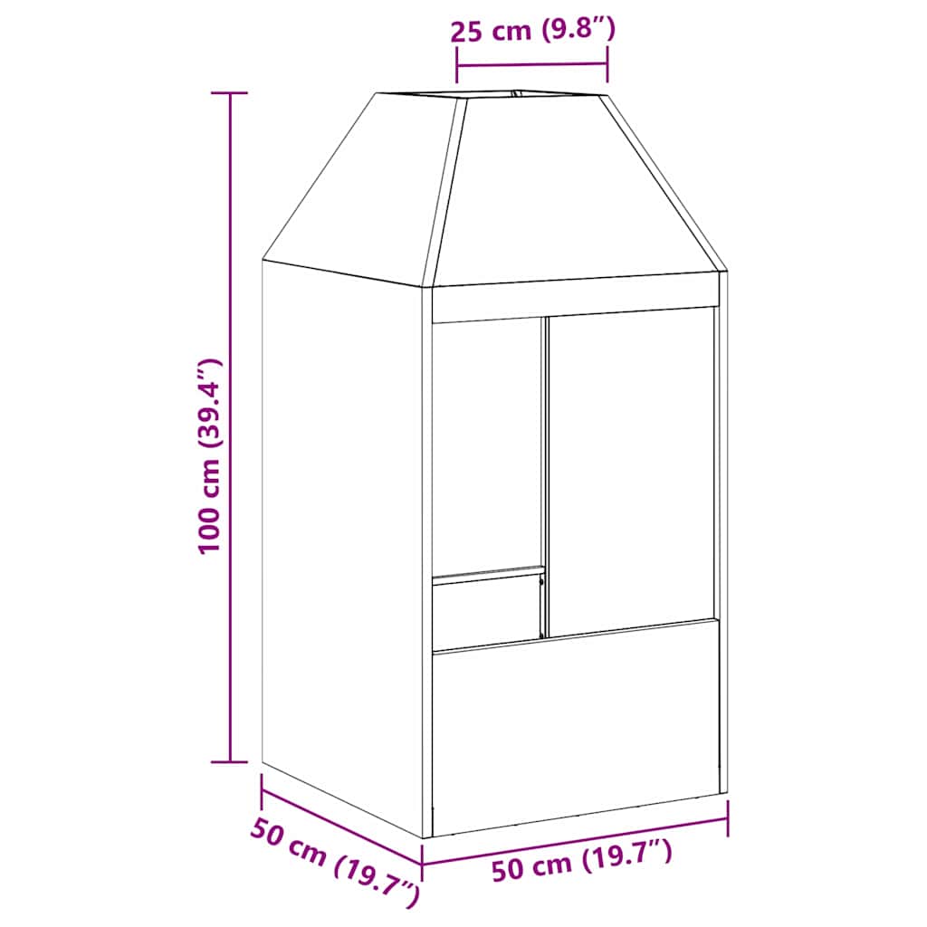 vidaXL Φωτιά Μαύρο 50 x 50 x 100 cm Ατσάλι